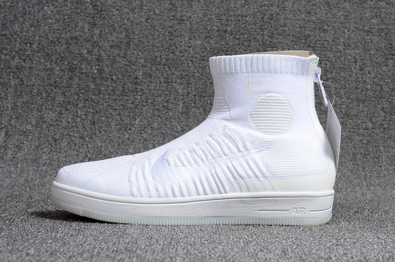 Nike Air Force 1 Mid Knit Zip All White Shoes - Click Image to Close